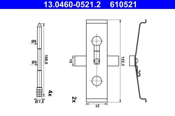 Монтажний набір гальмівних колодок передн AUDI A3, TT CUPRA CA, FORMENTOR, LEON SEAT LEON, LEON SC, LEON ST, LEON/HATCHBACK 1.4H-2.5 07.09- ATE 13.0460-0521.2 (фото 1)