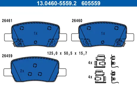 Комплект гальмівних колодок задн, HYUNDAI SANTA FE IV KIA CARNIVAL IV, SORENTO IV 1.6H-3.5 03.20- ATE 13.0460-5559.2