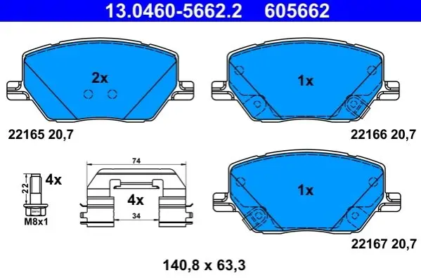Гальмівні колодки, дискові ATE 13.0460-5662.2 (фото 1)