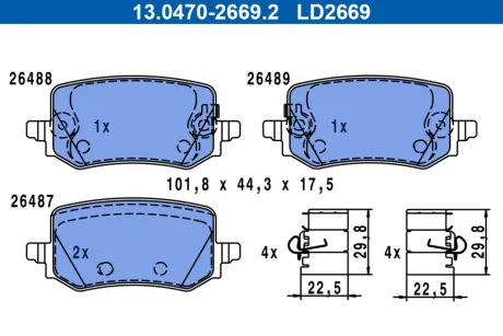 Керамічні гальмівні колодки задн, HYUNDAI TUCSON KIA SPORTAGE V 1.6-2.5 11.20- ATE 13047026692