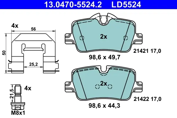 Керамічні гальмівні колодки задн, BMW 2 (G42, G87), 3 (G20, G80, G28), 3 (G21), 3 (G21, G81), 4 (G22, G82), 4 (G23, G83), 4 GRAN COUPE (G26) 1.6-3.0DH 11.18- ATE 13047055242 (фото 1)