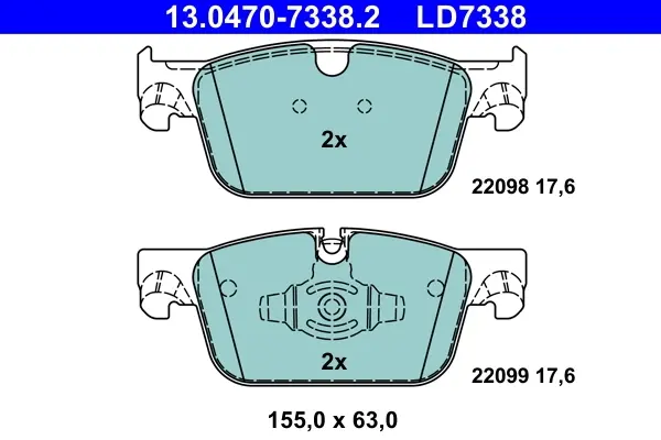 Керамічні гальмівні колодки передн, VOLVO S60 III, S90 II, V60 II, V90 II, XC60 II 2.0-2.0H 03.16- ATE 13047073382 (фото 1)
