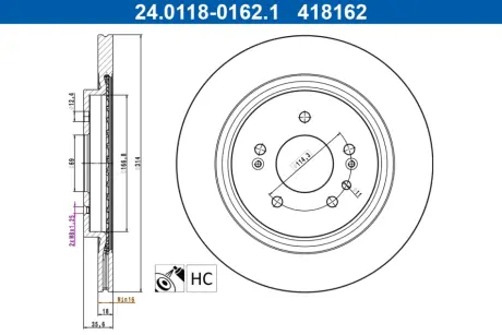 Диск гальмівний ATE 24.0118-0162.1
