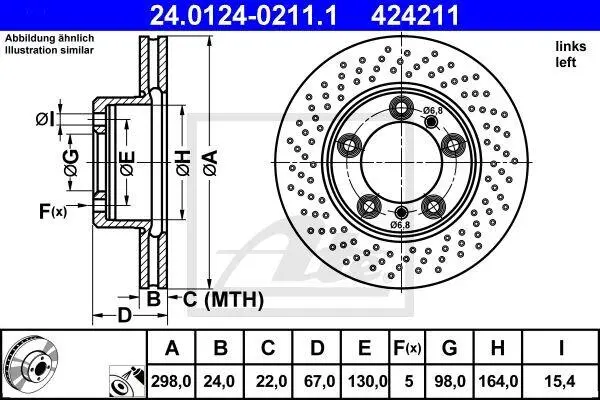 Диск гальмівний передн Лів PORSCHE BOXSTER, CAYMAN 2.7 11.04-12.09 ATE 24.0124-0211.1 (фото 1)