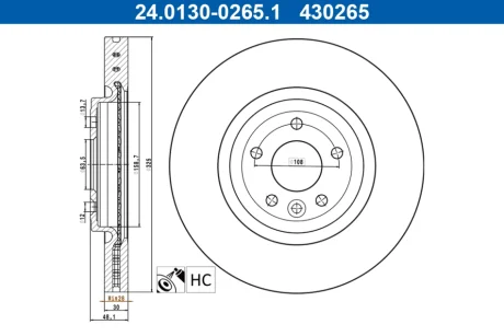 Диск гальмівний передн лів/прав JAGUAR XE, XF II, XF SPORTBRAKE 2.0-3.0D 03.15- ATE 24013002651