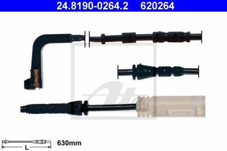 Датчик зносу гальмівних колодок (передніх) BMW 1 (E81/E82/E87/E88)/3 (E90/E91) 04-13 (630mm) ATE 24.8190-0264.2