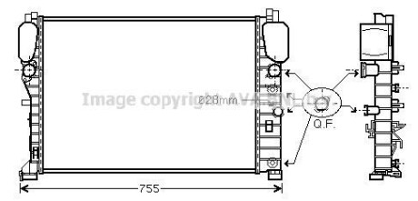 Радіатор охолодження двигуна MB E211 200 komp 220-270 CDI MT/AT AC+/- AVA AVA COOLING MSA2394 (фото 1)