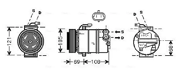 Компрессор кондиционера Opel Astra G (99-), Zafira (99-) 2.0Di, 2.2DTi AVA COOLING OLAK358 (фото 1)