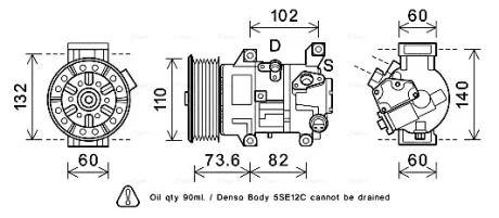 Компресор кондиціонера Toyota Avensis (09-) Rav 4 III (06-), 2.0i, 2.0D, 2.2D AVA AVA COOLING TOAK683