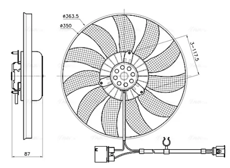 AVA AUDI Вентилятор радіатора (без дифузора) A3 03-, SKODA, VW AVA COOLING VN7442