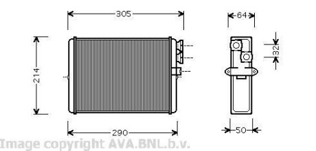 Радиатор отопителя Volvo S60 (00-), S70 (97-), S80 (98-), V70 (00-), XC70 (00-), XC90 (02-) AVA AVA COOLING VOA6110