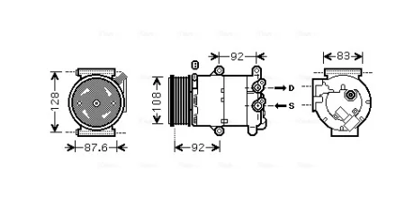 AVA FORD Компресор кондиціонера C-MAX II 1.6 10-, FOCUS III 1.6 10-, MONDEO IV 1.6 07-, VOLVO AVA COOLING VOAK184