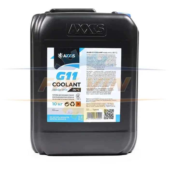 Антифриз BLUE G11 Сoolant Ready-Mix -36°C синій 10л AXXIS AX-P999-G11B RDM10 (фото 1)