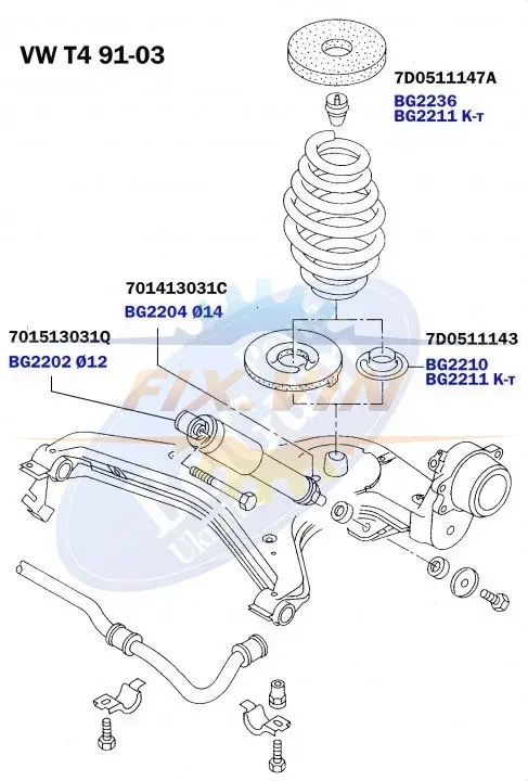 Комплект проставок задньої пружини (верх низ), VW T4, 91-03 BELGUM PARTS BG2211 (фото 1)