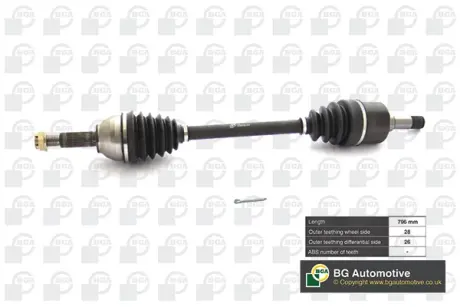 Піввісь Transit 2.0TDCi 00-06 (28/26 +ABS 48z) 797mm Л. BGA DS2353L