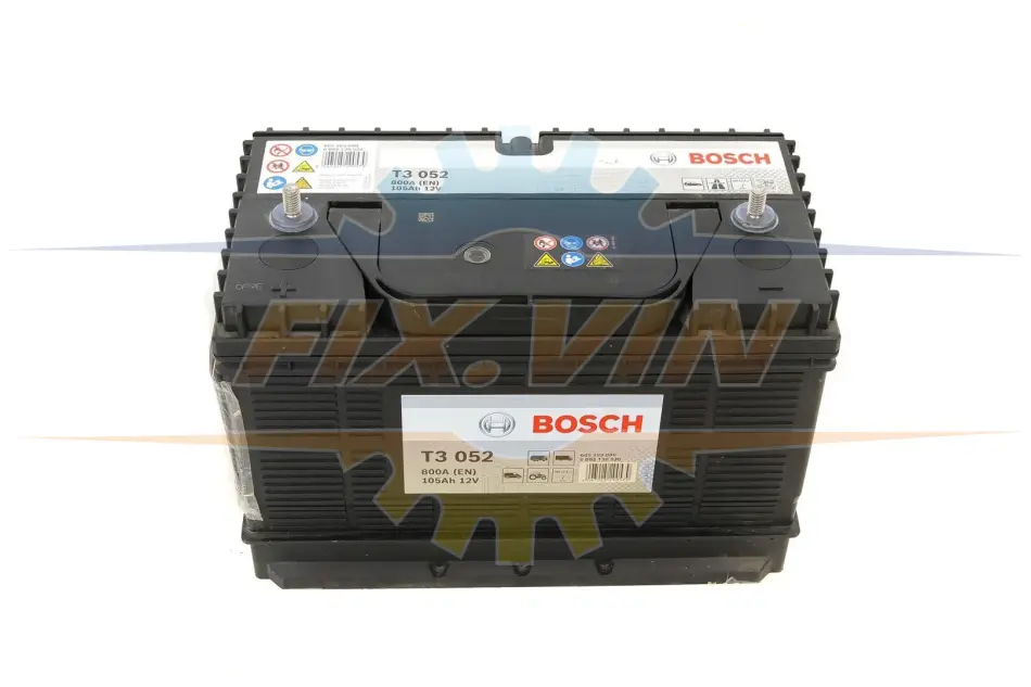 Акумулятор 105Ah-12v (T3052) (330x172x240),L,EN800 клеми тонкі по центру BOSCH 0 092 T30 520 (фото 1)