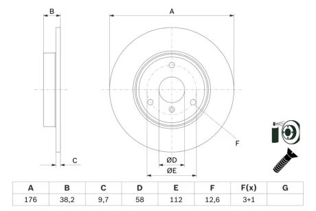 Гальмівний диск передн Smart Fortwo -07, City-Coupe -04, Roadster -05 BOSCH 0986479E74