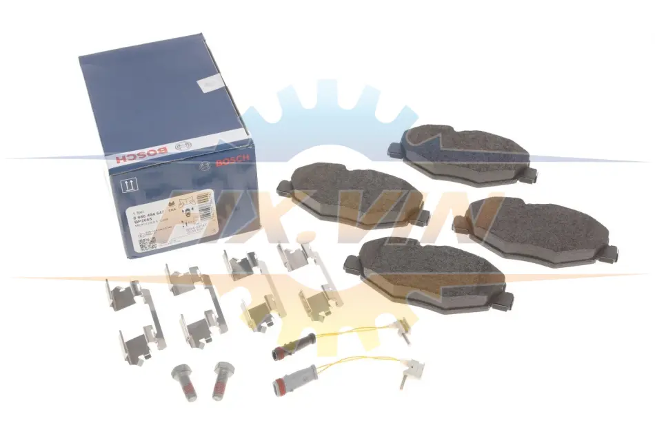 Колодки гальмівні (передні) MB E-class (W211/S211) 02-09 (+датчики) (з прижимною пластиною) BOSCH 0 986 494 647 (фото 1)