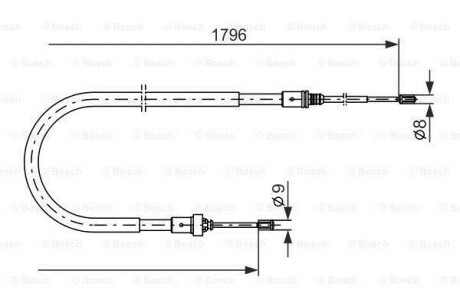 Гальмівний трос (барабан) 1796mm PEUGEOT 207/208 \'\'R BOSCH 1 987 477 235