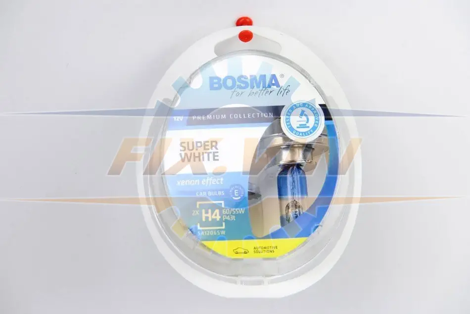 Автолампа H4 SUPER WHITE 12V 60/55W P43T Упаковка 2шт BOSMA 3462 (фото 1)