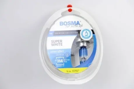 Автолампа H4 SUPER WHITE 12V 60/55W P43T Упаковка 2шт BOSMA 3462