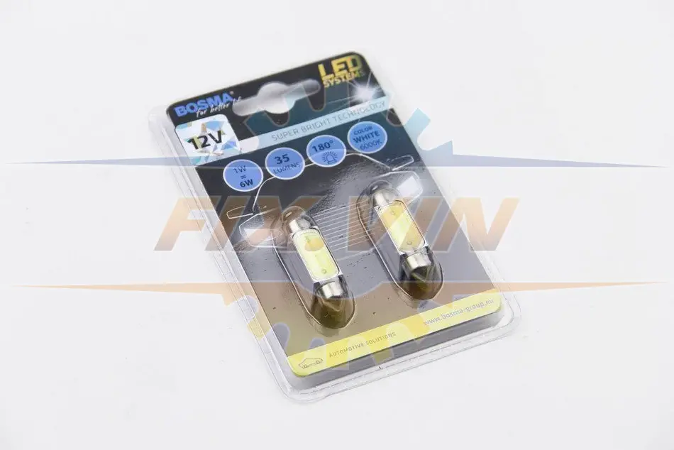 Автолампа SV8,5 LED 12V 1xSMD MEGA LED WHITE 10X39 (2 шт) BOSMA 3673 (фото 1)