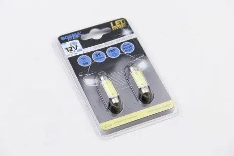 Автолампа SV8,5 LED 12V 1xSMD MEGA LED WHITE 10X39 (2 шт) BOSMA 3673