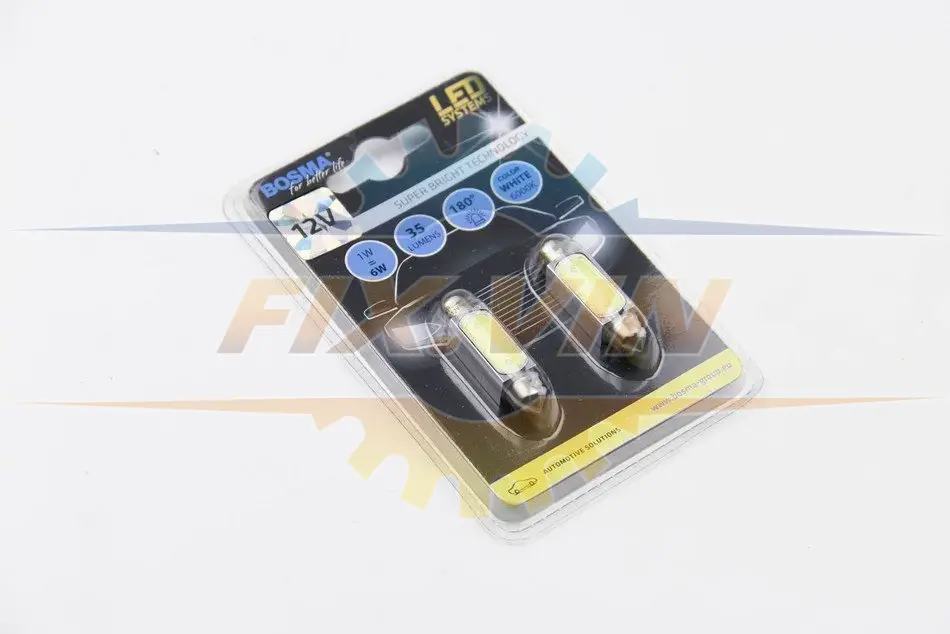 Автолампа SV8,5 LED 12V 1xSMD MEGA LED WHITE 10X41 (2 шт) BOSMA 3680 (фото 1)