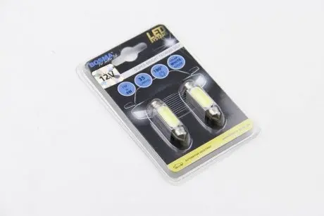 Автолампа SV8,5 LED 12V 1xSMD MEGA LED WHITE 10X41 (2 шт) BOSMA 3680