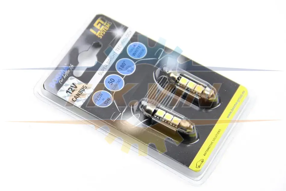 Автолампа SV8,5 LED 12V 3XSMD 5050 LED WHITE 12X36 DOUBLE POLARITY CANBUS (2 шт) BOSMA 3741 (фото 1)