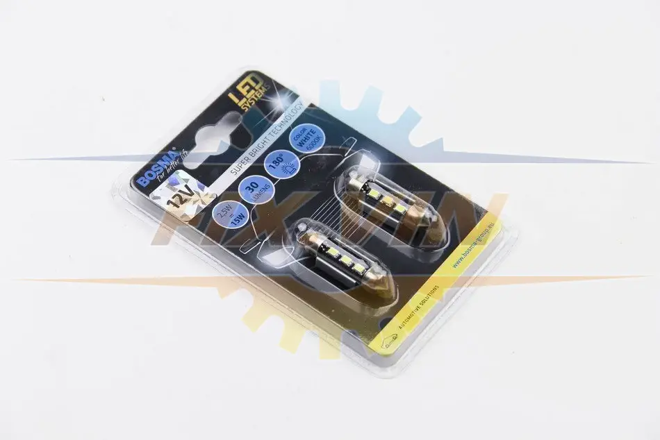 Автолампа SV8,5 LED 12V 3XSMD 2828 LED WHITE 10x31 (2 шт) BOSMA 3765 (фото 1)