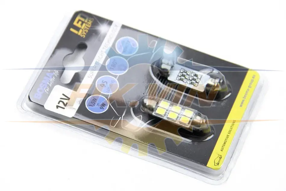 Автолампа SV8,5 LED 12V 6XSMD 5050 LED WHITE 12x39 (2 шт) BOSMA 3833 (фото 1)