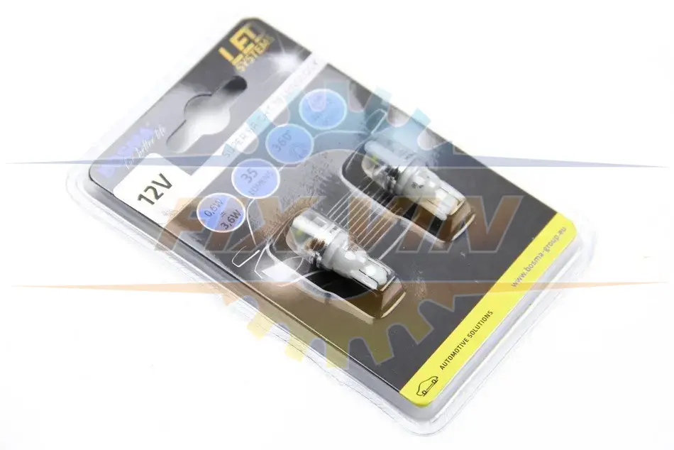 Автолампа T10 LED 12V 1xSMD 7080 LED WIDE VIEWING WHITE (2 шт) BOSMA 4014 (фото 1)