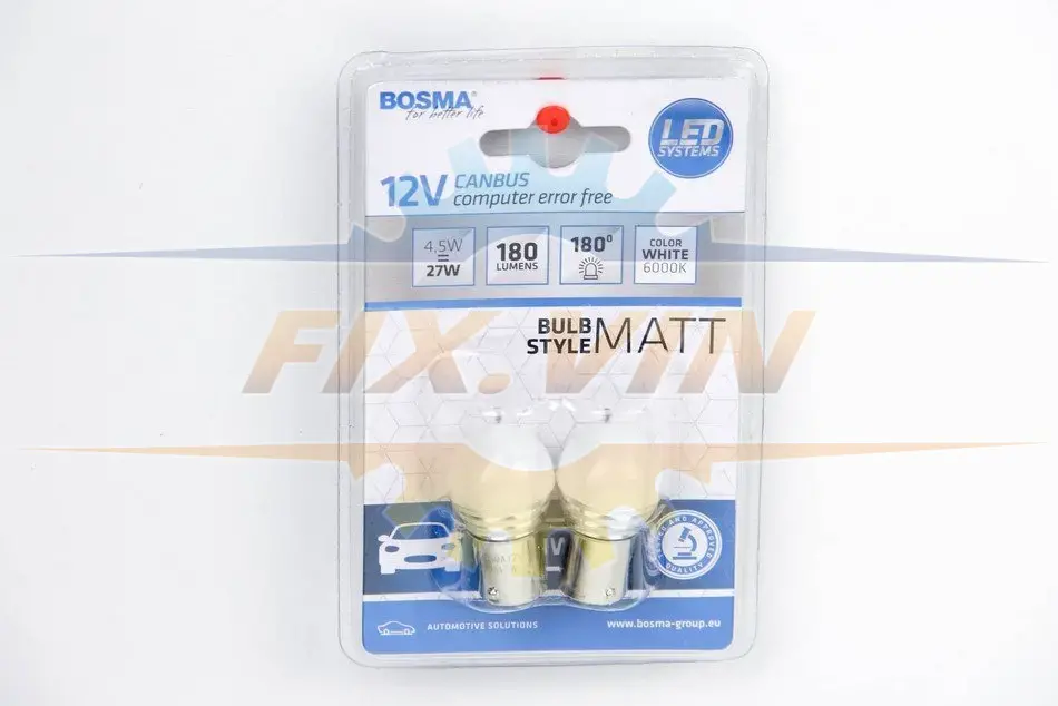 Автолампа BA15S LED 12V 9XSMD 2835 LED WHITE MAT (2 шт) BOSMA 4984 (фото 1)