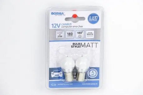 Автолампа BA15S LED 12V 9XSMD 2835 LED WHITE MAT (2 шт) BOSMA 4984
