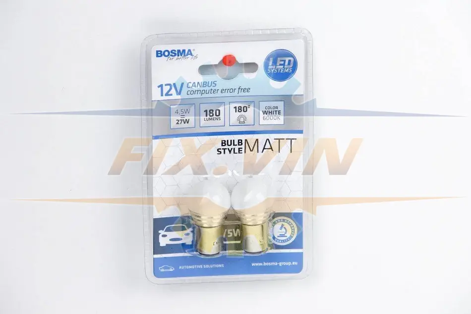 Автолампа BAY15D LED 12V 9XSMD 2835 LED WHITE MAT (2 шт) BOSMA 5066 (фото 1)
