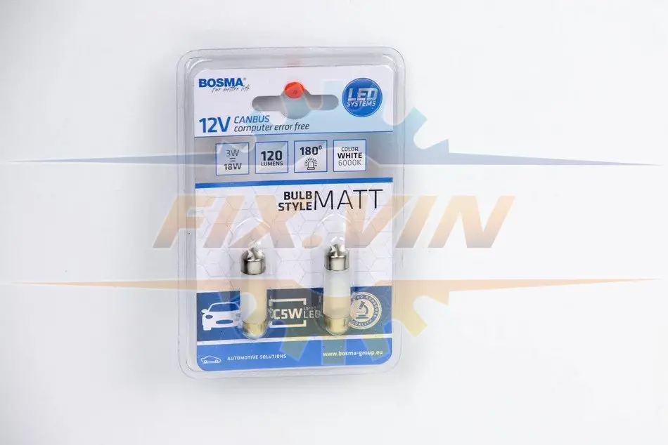 Автолампа SV8,5 LED 12V 6XSMD 2835 LED MAT WHITE 10x36 (2 шт) BOSMA 5080 (фото 1)