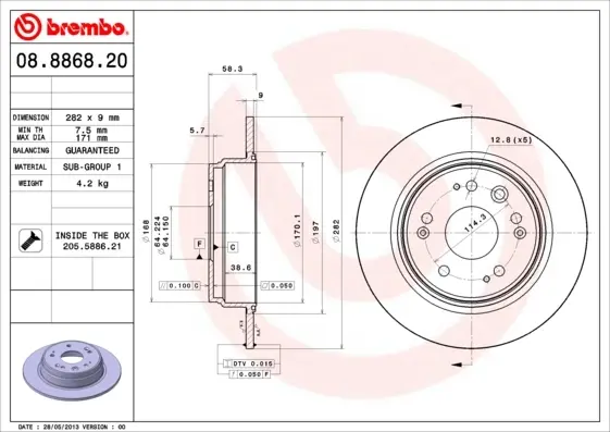 Гальмівний диск BREMBO 08.8868.20 (фото 1)