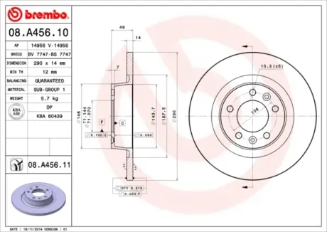 Гальмівний диск BREMBO 08.A456.10
