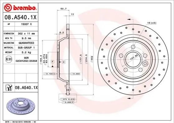 Гальмівний диск BREMBO 08.A540.1X (фото 1)