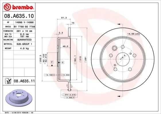 Гальмівний диск BREMBO 08.A635.11 (фото 1)