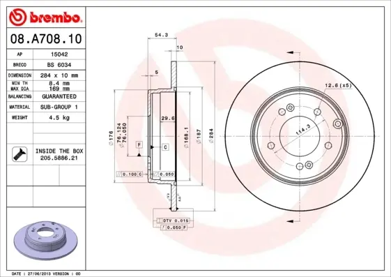 Гальмівний диск BREMBO 08.A708.11 (фото 1)