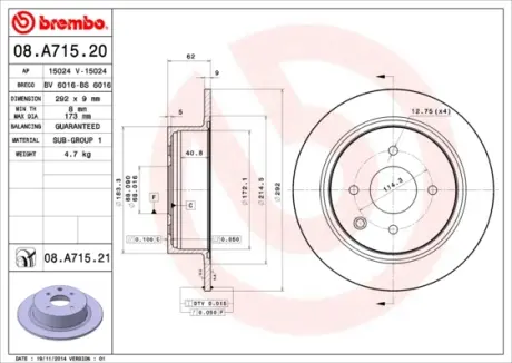 Гальмівний диск BREMBO 08.A715.20