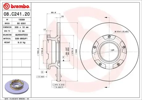 Гальмівний диск BREMBO 08.C241.20