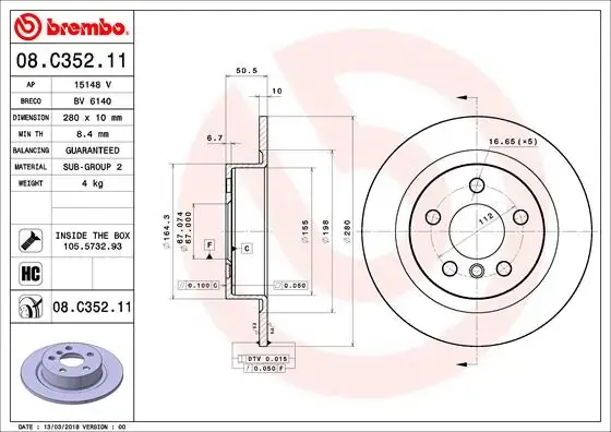 Гальмівний диск BREMBO 08.C352.11 (фото 1)