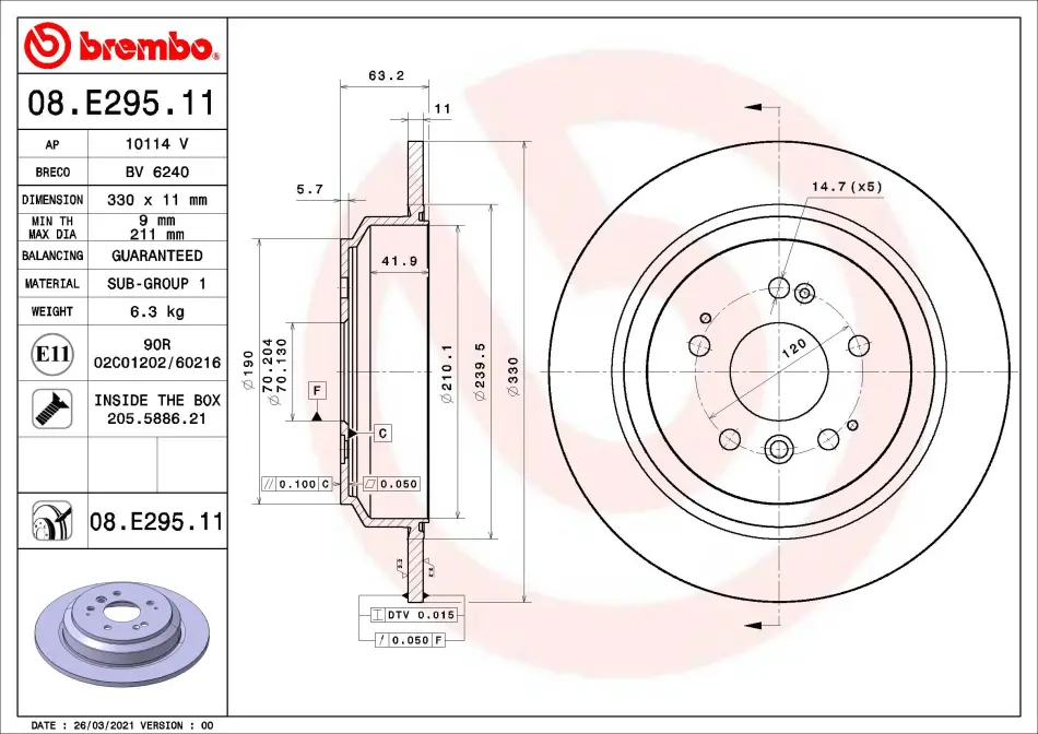 Диск гальмівний BREMBO 08.E295.11 (фото 1)