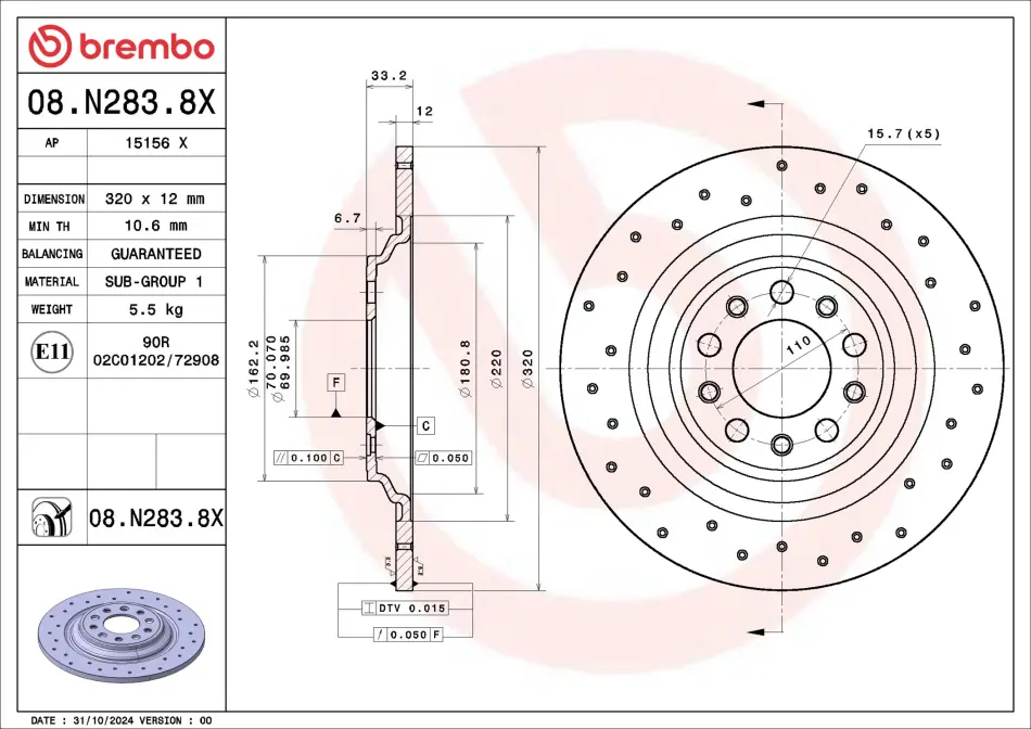 Гальмівний диск BREMBO 08N2838X (фото 1)