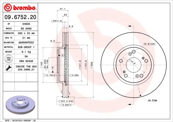 Гальмівний диск BREMBO 09.6752.20 (фото 1)