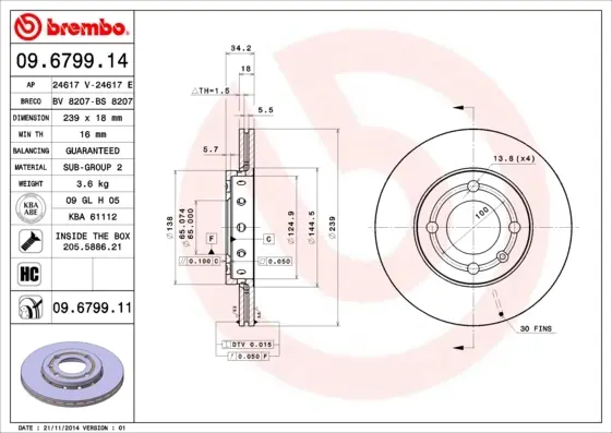 Гальмівний диск BREMBO 09679911 (фото 1)