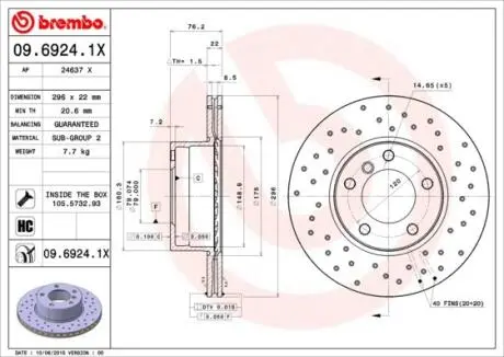 Гальмівний диск пер. Bmw e39 (296х22) BREMBO 09.6924.1X